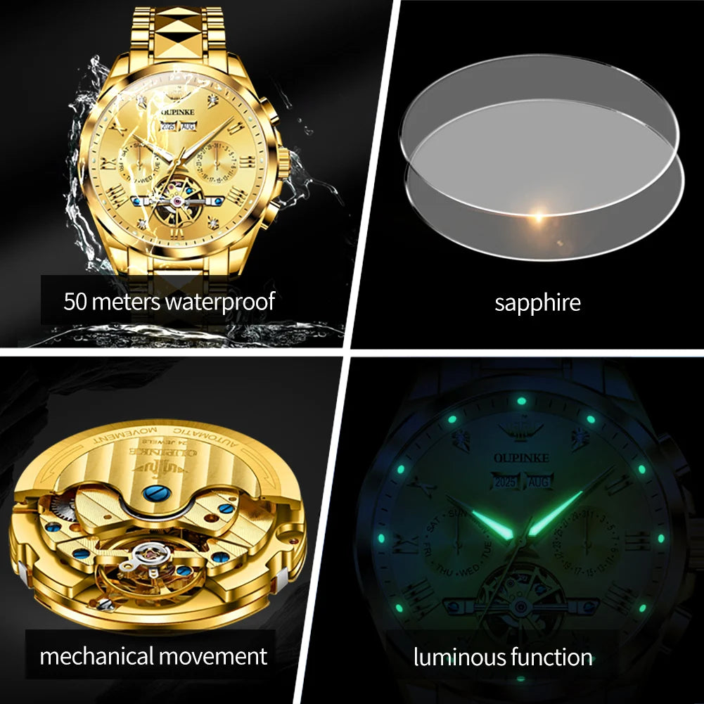 OUPINKE 3240 New Version Automatic Mechanical Watch For Men 44mm Big Dial Deep Waterproof Man Wristwatch Luxury Hollow Watches Brief Boxers