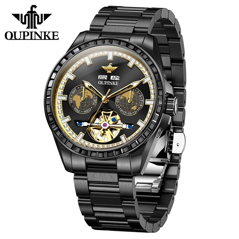 OUPINKE 3280 Hollow Skeleton Mechanical Men Watch Luxury Fashion Auto Date Watch For Men Deep Waterproof Business Man Wristwatch Brief Boxers