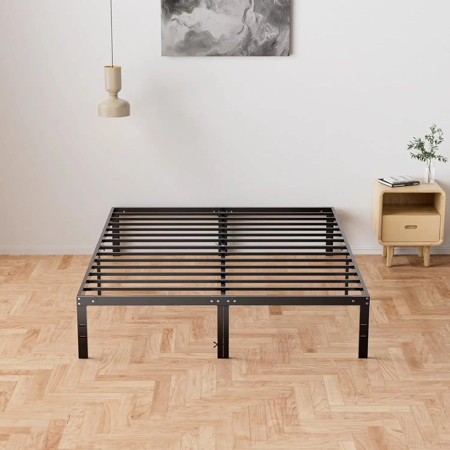 Bed Frame Twin Size Metal Platform Mattress Foundation with Steel Slat Support No Box Spring Needed Storage Space Under Easy