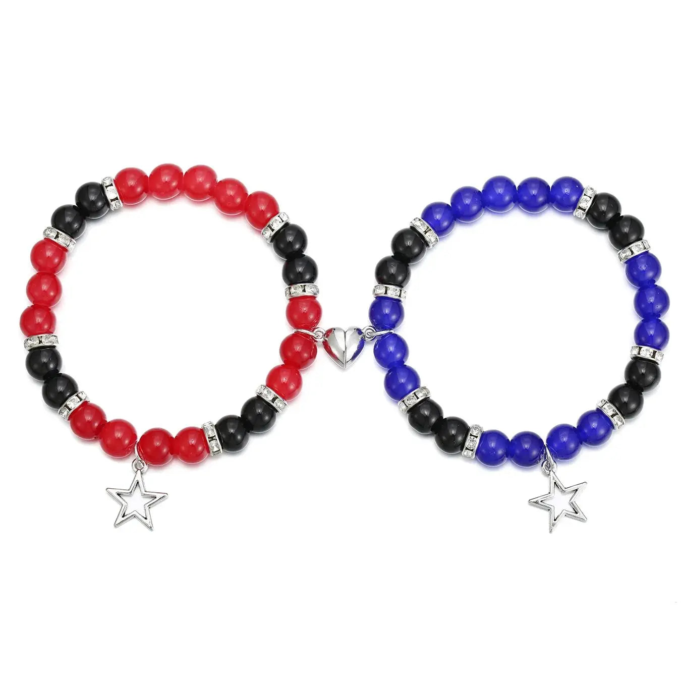 2 Pcs of Couples Fashion All-matching Beaded Bracelets, Stars Pendant Elastic Retractable Heart Shape Magnetic Bracelets