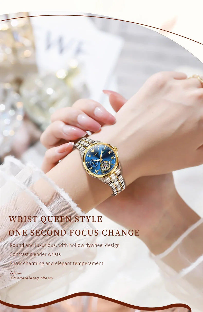 JSDUN 8937 Luxury Elegant Mechanical Wristwatch Roman Scale 50M Waterproof Watch For Women Hollow Skeleton Fashion Dress Watches Brief Boxers