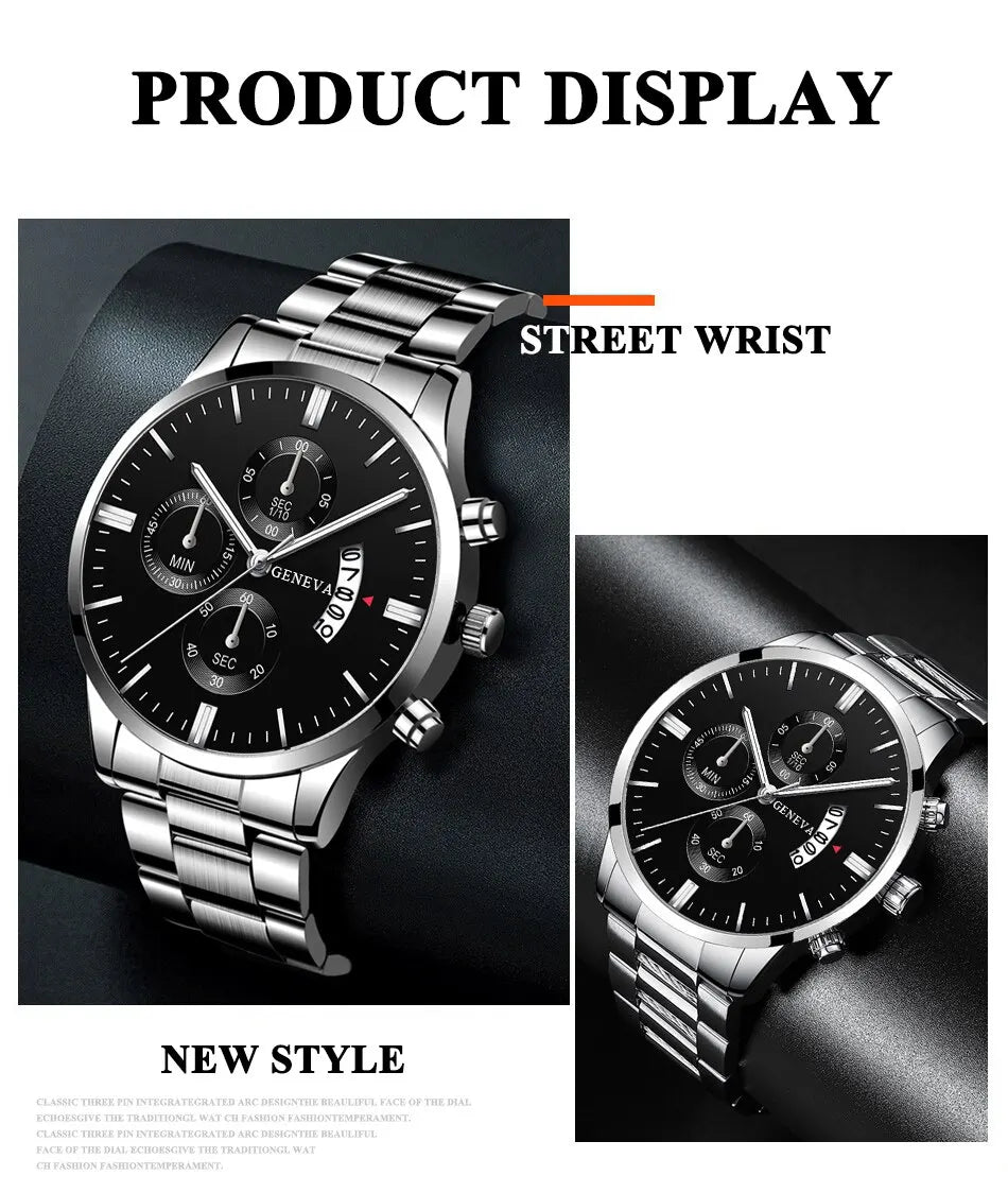 Fashion Men Stainless Steel Watch Luxury Calendar Quartz Wrist Watch Business Watches Man Clock Male Bracelet Wristwatch Brief Boxers