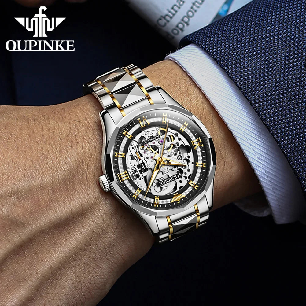 OUPINKE 3209 Deep Waterproof Mechanical Watch For Men Hollow Skeleton Luminous Fashion Wristwatch Roman Scale Business Man Watch Brief Boxers