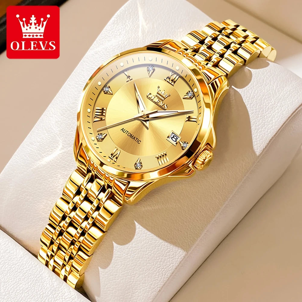 OLEVS 6702 Fashion Elegant Woman Mechanical Wristwatch Roman Scale Luminous Waterproof Watch For Woman Calendar Luxury Watches Brief Boxers