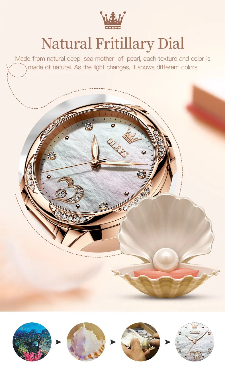 OLEVS 6631 Luxury Date Mechanical Watch For Women Original Ceramic Steel Strap Woman Wristwatch Deep Waterproof Dress Watches Brief Boxers