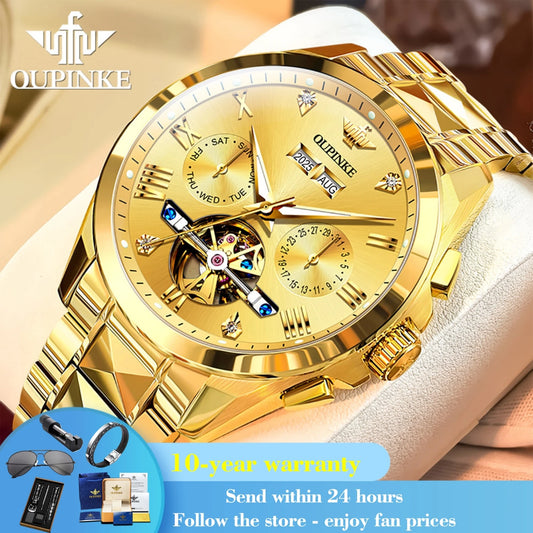 OUPINKE 3240 New Version Automatic Mechanical Watch For Men 44mm Big Dial Deep Waterproof Man Wristwatch Luxury Hollow Watches Brief Boxers