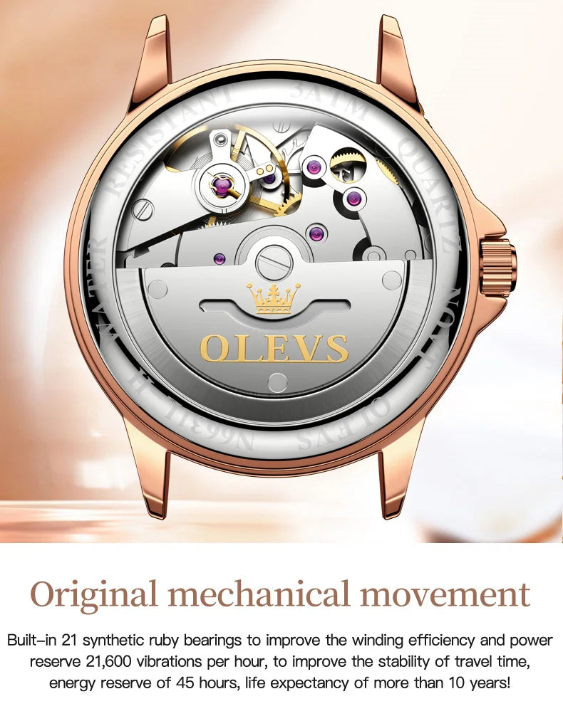 OLEVS 6631 Luxury Date Mechanical Watch For Women Original Ceramic Steel Strap Woman Wristwatch Deep Waterproof Dress Watches Brief Boxers