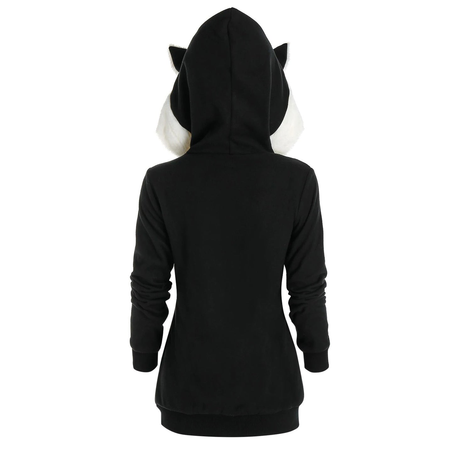 Women Cat Ears Hooded Plush Sweatshirts Zipper Cardigan Long Sleeves Slim Fit Hoodies Ldies Oversize Pockets Black Hoodies Coat