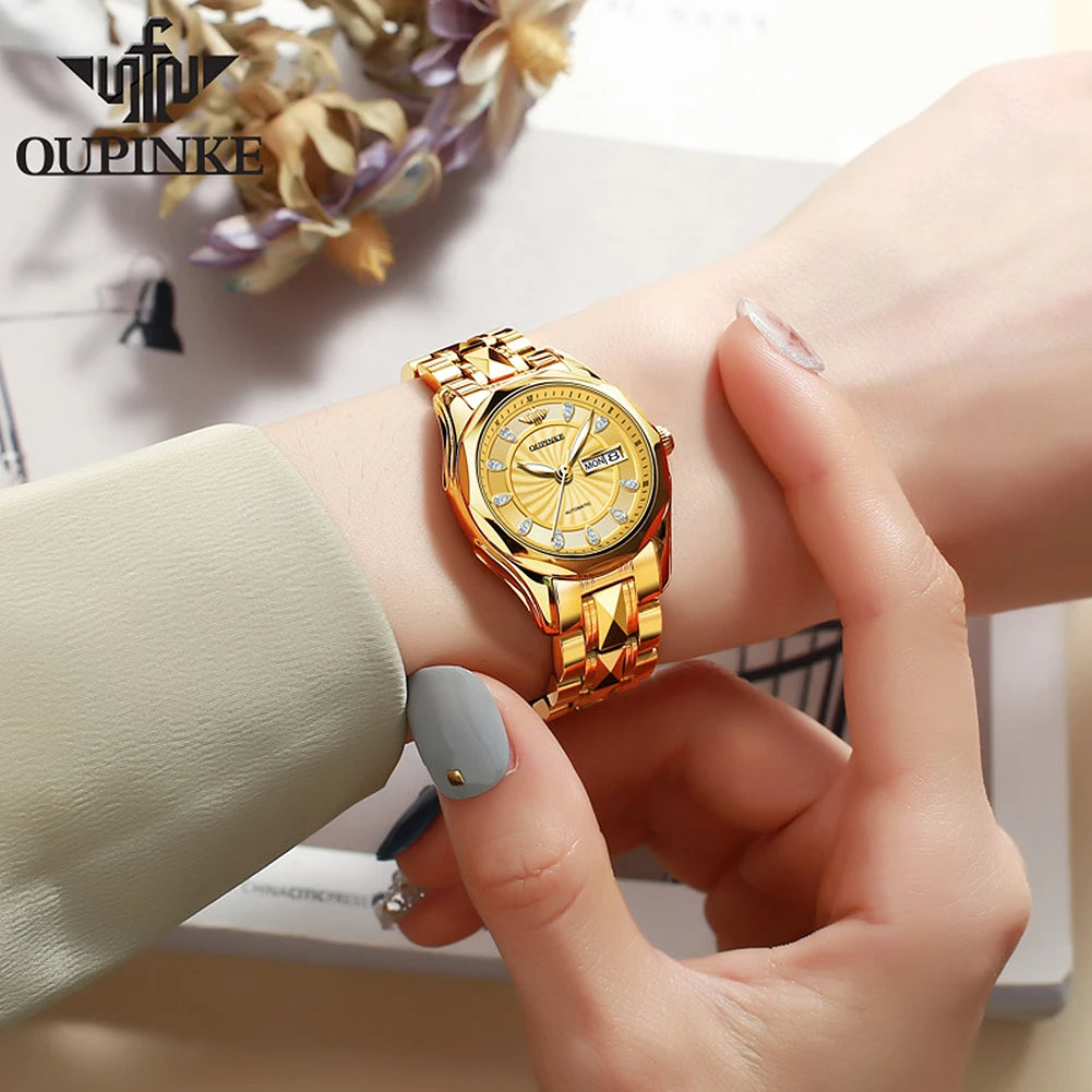 OUPINKE 3172 Fashion Business Mechanical Watch For Women Stainless Steel Dual Calendar Ladies Wristwatch Luxury Automatic Watch Brief Boxers