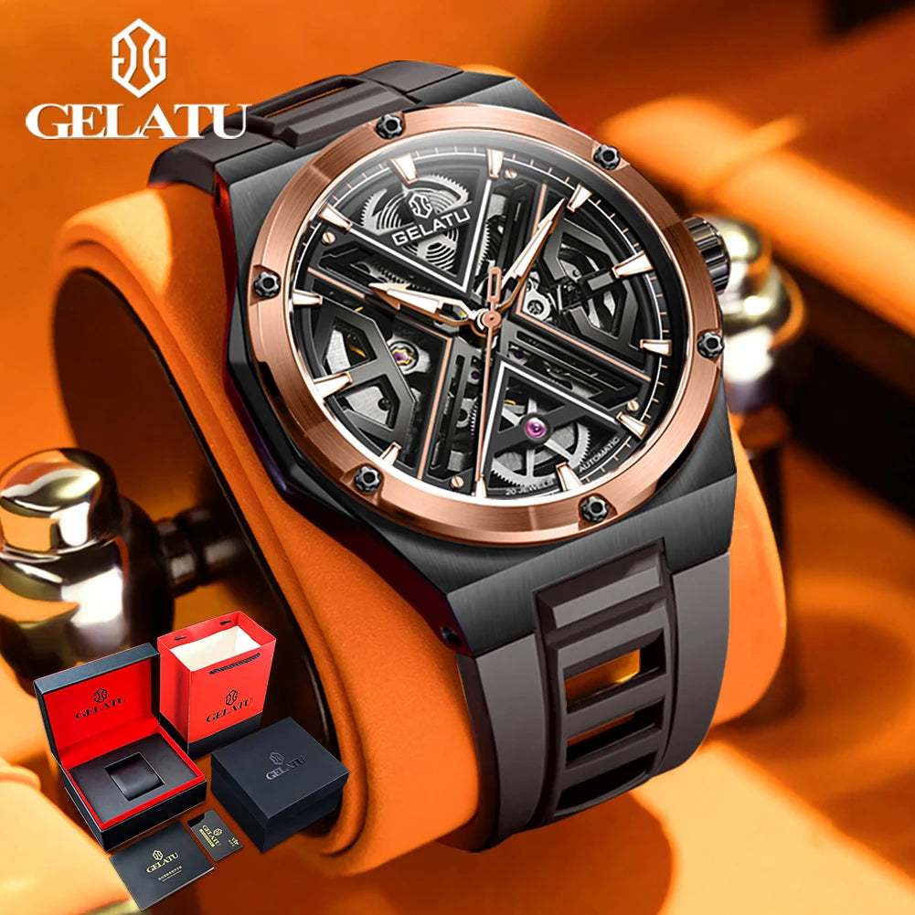 GELATU 6006 Original Deep Waterproof Man Mechanical Wristwatch Hollow Skeleton Sapphire Mirror Luxury Automatic Watch For Men Brief Boxers