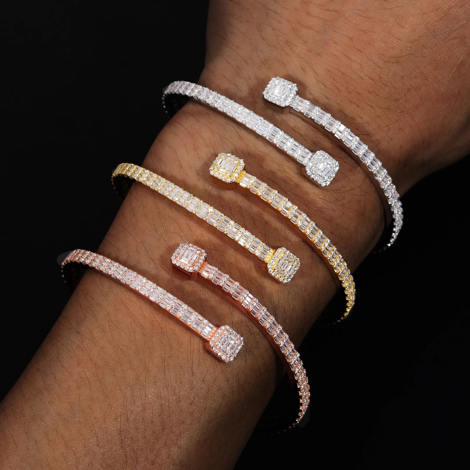 Luxury Iced Out Baguettes Moissanite Bracelets Bangles for Women Men Silver 925 Hip Hop Fine Jewelry Christmas Gifts Brief Boxers