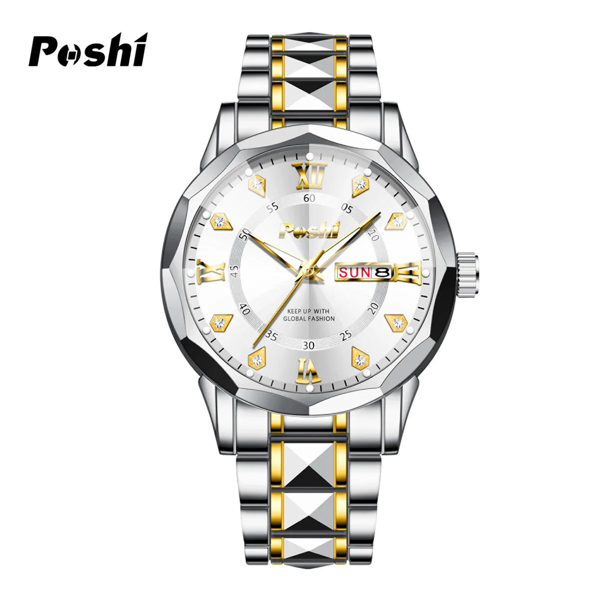 POSHI Men's Watch Date Week Fashion Watch Men Original Waterproof Non-mechanical Luminous Dual Calendar Quartz Wristwatch Brief Boxers