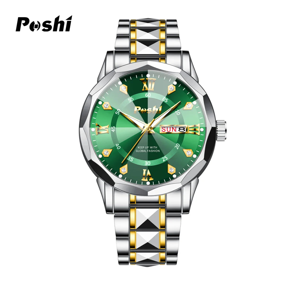 POSHI Men's Watch Date Week Fashion Watch Men Original Waterproof Non-mechanical Luminous Dual Calendar Quartz Wristwatch Brief Boxers