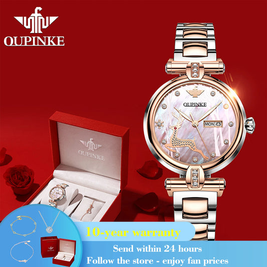 OUPINKE 3180 Automatic Mechanical Watch For Women Top Brand Luxury Dual Calendar Ladies Wristwatch 50M Waterproof  Dress Watches Brief Boxers