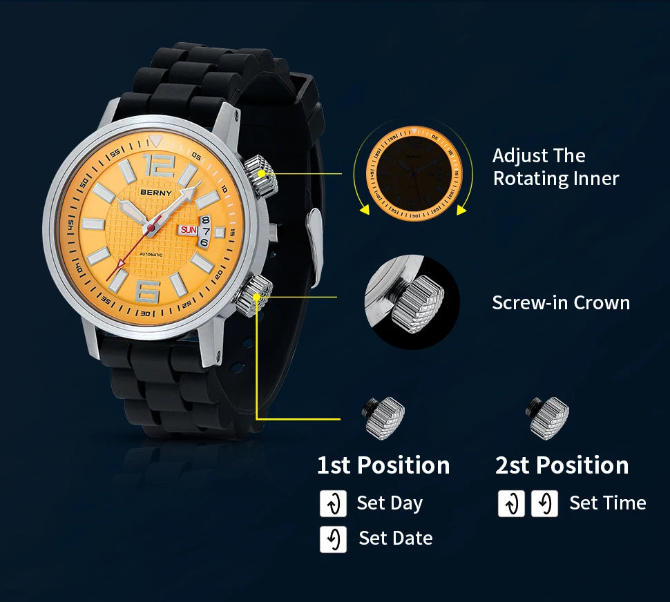 Miyota 8205 20ATM Diver Automatic Mechanical Watch Men Sport Luminous Sapphire Waterproof Wristwatch Swimming Self Winding Watch