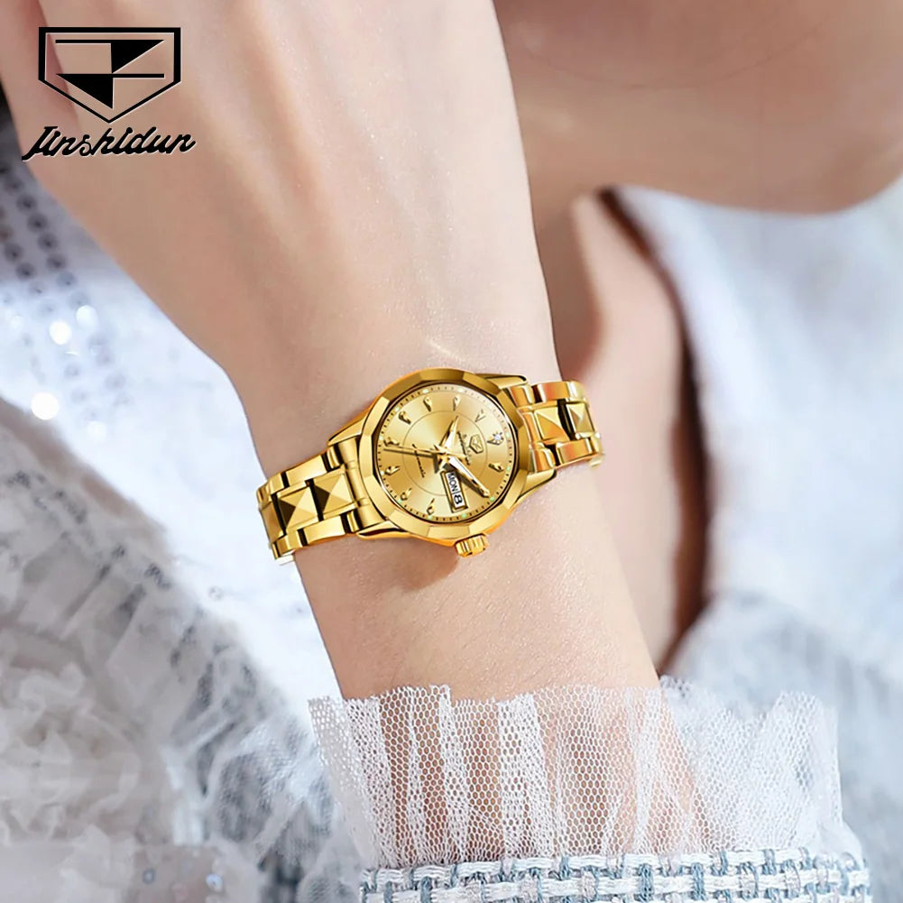 JSDUN 8936 Original Elegant Mechanical Woman Wristwatch Week Date Display Automatic Watch For Women Luxury Waterproof Watches Brief Boxers