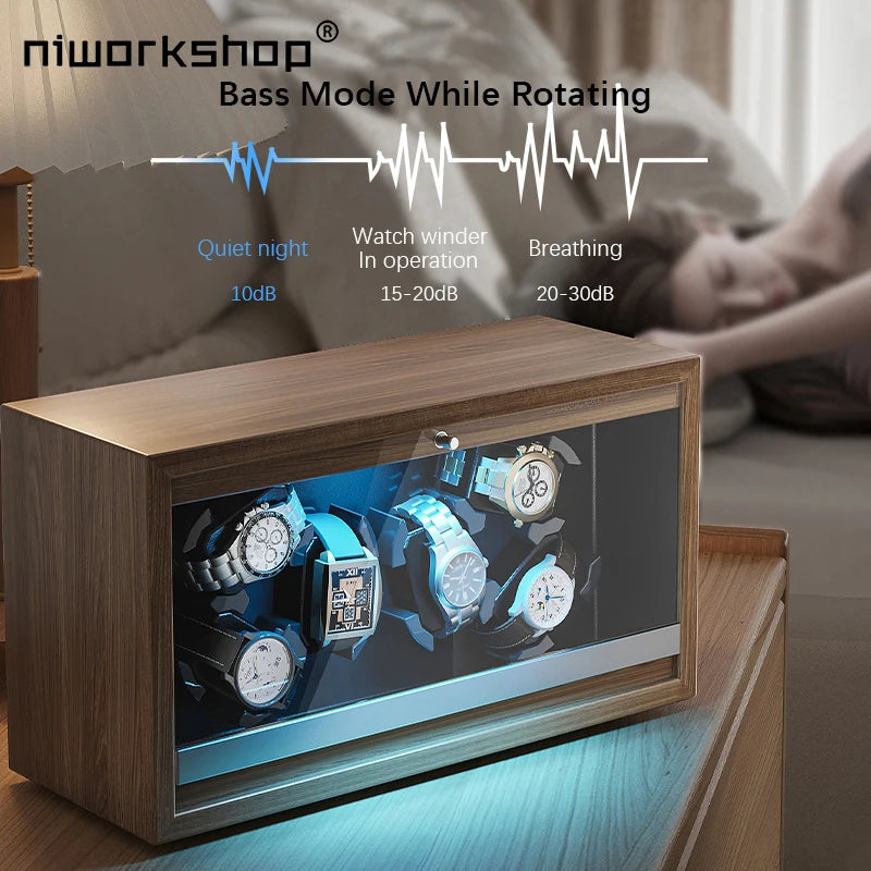 Automatic Watch Winder,6 Slots Wooden Watch Storage Cases with Quite Motor,LED Light,Flexible Pillows For MenAnd Women's Watches Brief Boxers