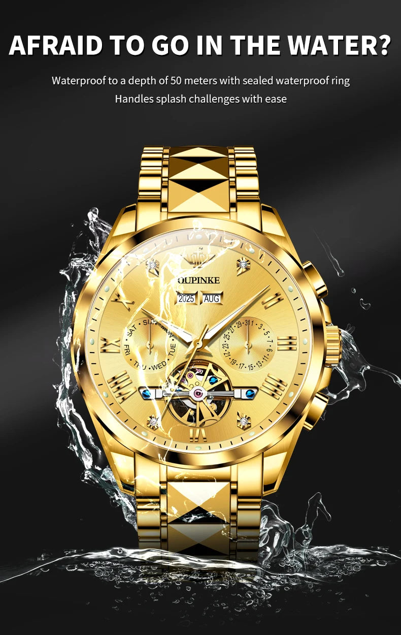 OUPINKE 3240 New Version Automatic Mechanical Watch For Men 44mm Big Dial Deep Waterproof Man Wristwatch Luxury Hollow Watches Brief Boxers