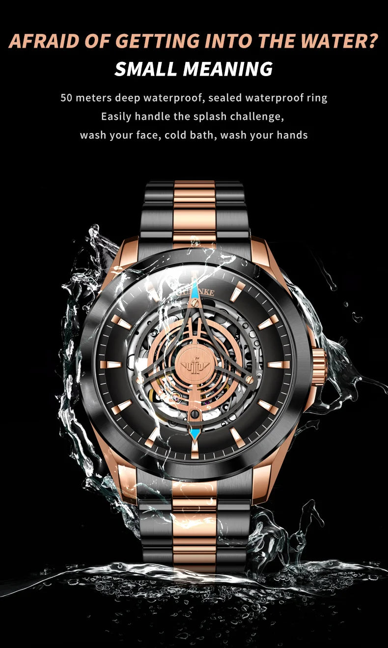 OUPINKE 3206 Top Brand Hollow Mechanical Watch For Men Synthetic Sapphire Mirror Waterproof Wristwatch Luxury Business Watches Brief Boxers