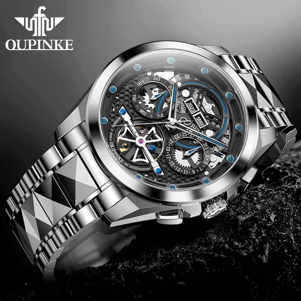 OUPINKE 3249 Top Brand Original Mechanical Watch For Men Hollow Skeleton Synthetic Sapphire Mirror Wristwatch Waterproof Watches Brief Boxers