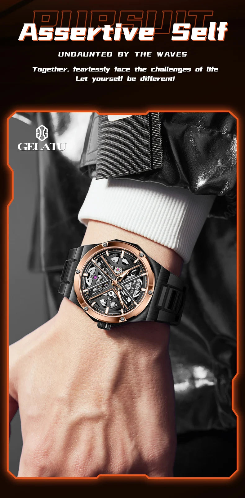 GELATU 6006 Original Deep Waterproof Man Mechanical Wristwatch Hollow Skeleton Sapphire Mirror Luxury Automatic Watch For Men Brief Boxers