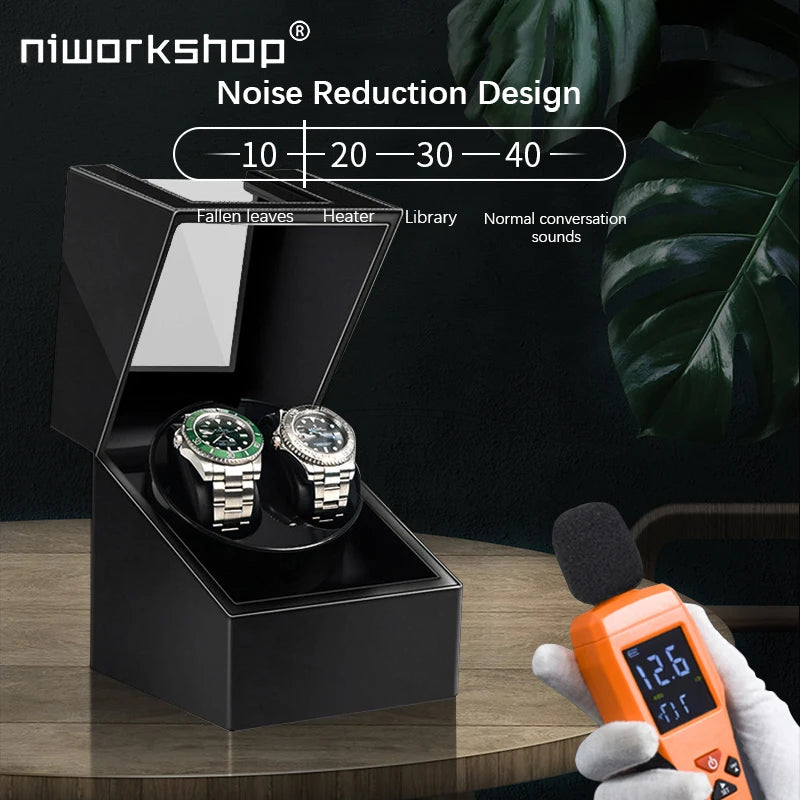 1pc Niworkshop 2 Slots Automatic Watch Winder, Luxury PU leather Watch Box with Silent Motor, Flexible Watch Pillow Brief Boxers