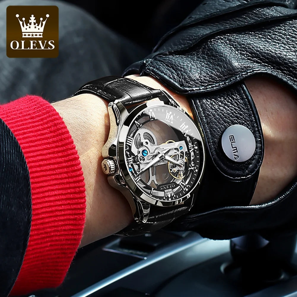 OLEVS 6661 Top Brand Automatic Mechanical Watch For Men Hollow Skeleton Roman Scale Man Watches Waterproof Business Wrist Watch Brief Boxers