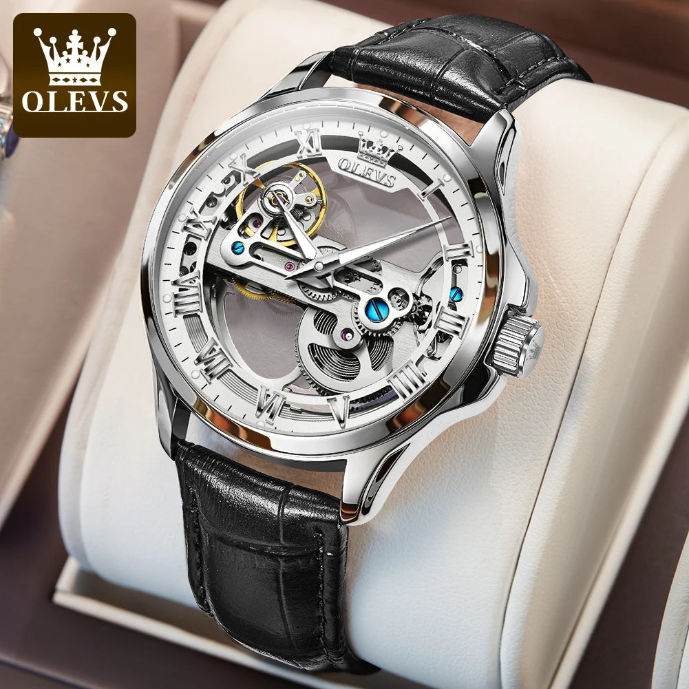 OLEVS 6661 Top Brand Automatic Mechanical Watch For Men Hollow Skeleton Roman Scale Man Watches Waterproof Business Wrist Watch Brief Boxers