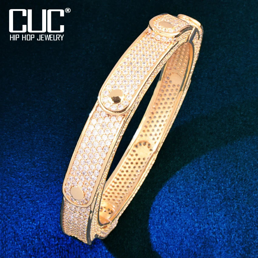 Gold Color Bangle For Men Women Ice Cubic Zirconia Fashion Hip Hop Rock Rapper Jewelry Gift Brief Boxers