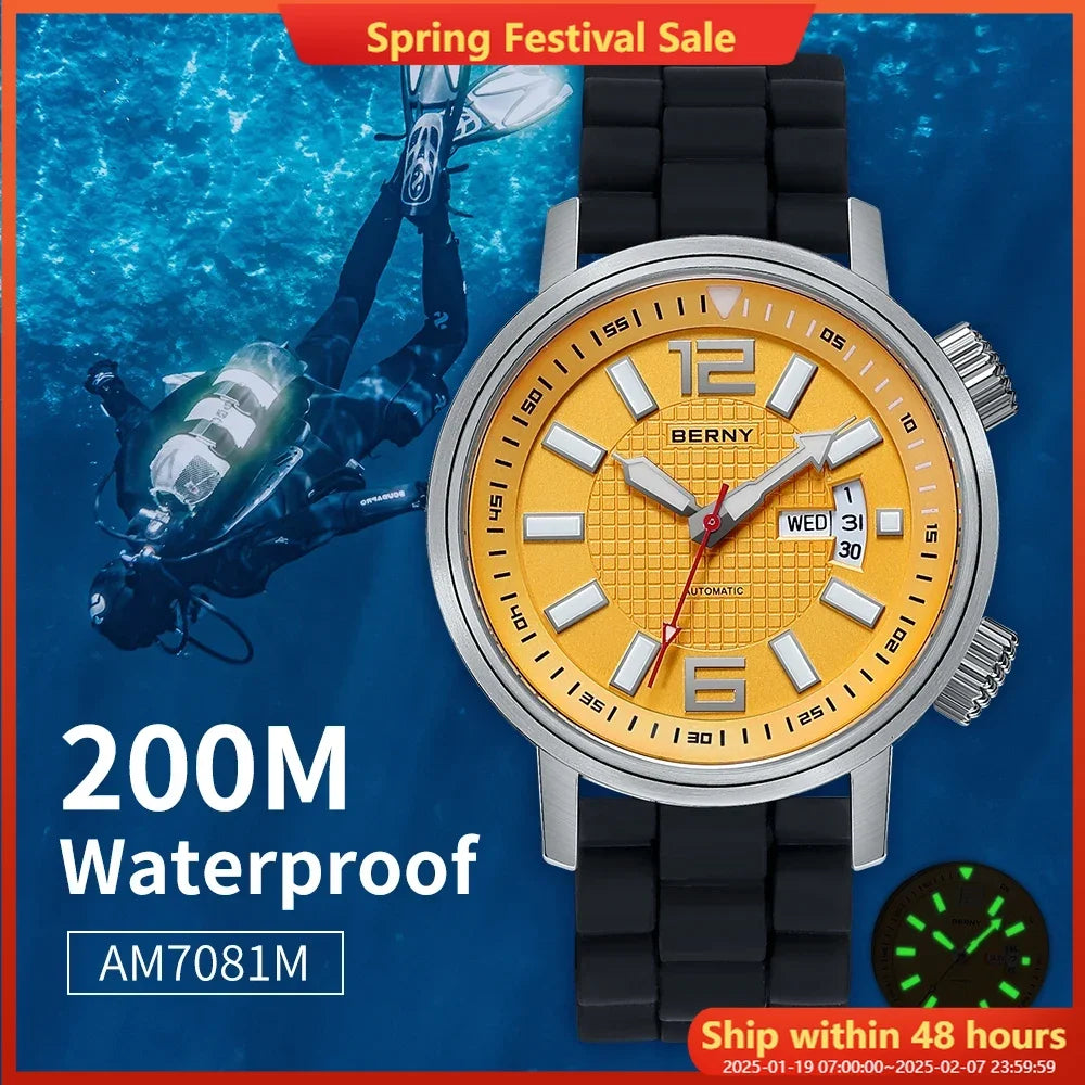 Miyota 8205 20ATM Diver Automatic Mechanical Watch Men Sport Luminous Sapphire Waterproof Wristwatch Swimming Self Winding Watch