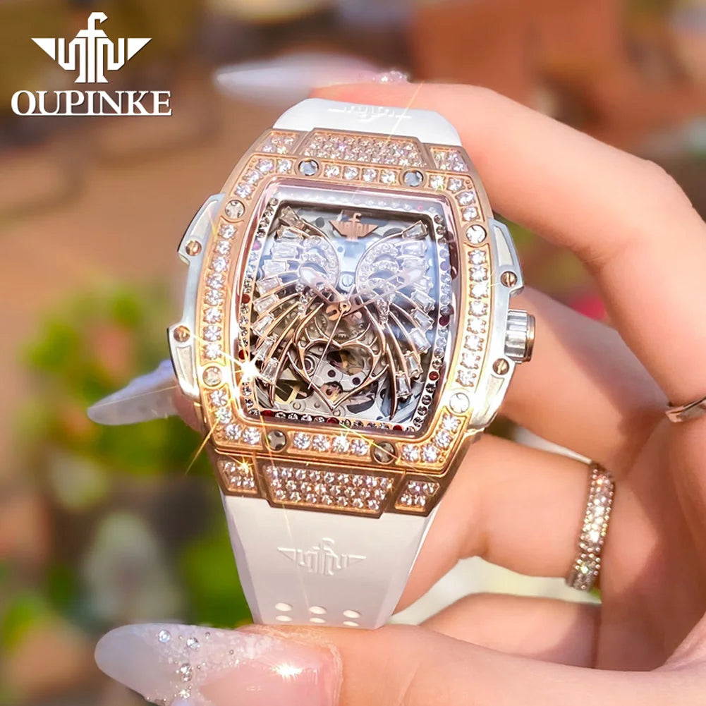 OUPINKE 3225 Top Brand Skeleton Mechanical Watch For Women Diamond Luxury Deep Waterproof Wristwatch Big Dial Fashion Watches Brief Boxers