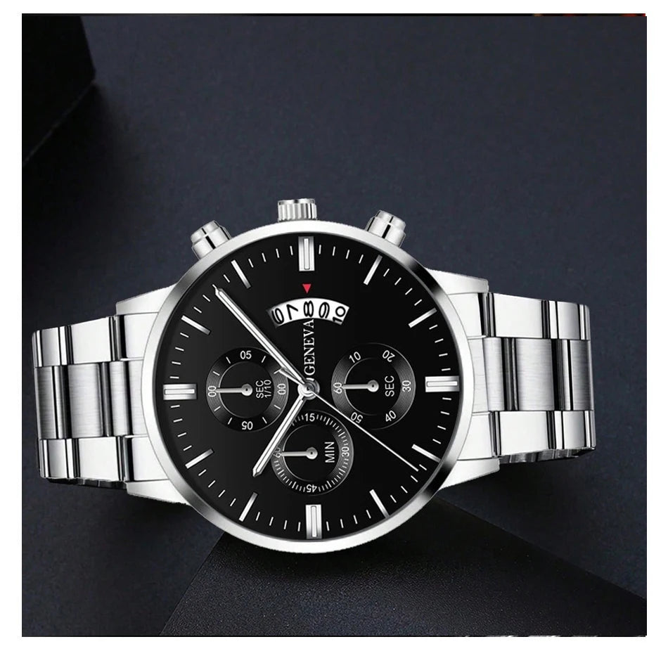 Fashion Men Stainless Steel Watch Luxury Calendar Quartz Wrist Watch Business Watches Man Clock Male Bracelet Wristwatch Brief Boxers