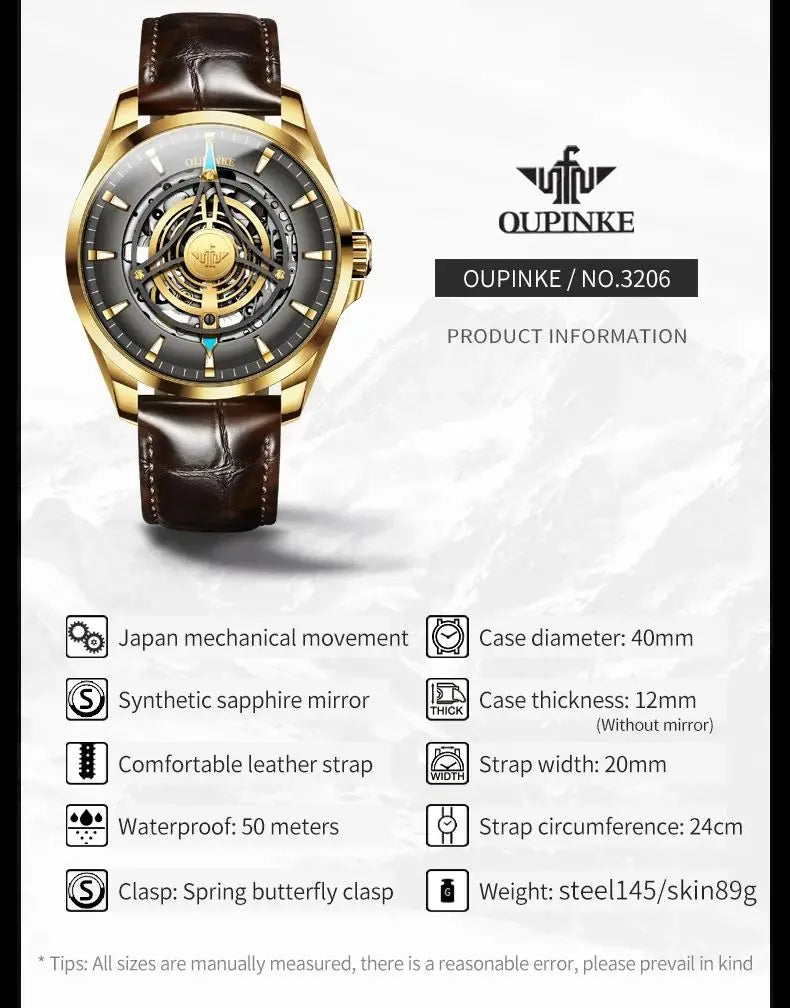 OUPINKE 3206 Top Brand Mechanical Dress Watch For Men Luxury Fashion Waterproof Wristwatch Hollow Business Automatic Man Watches Brief Boxers