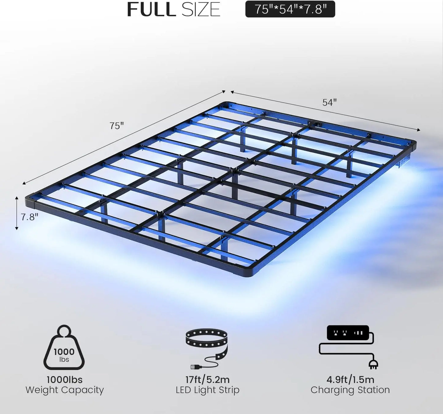 Floating Bed Frame Queen Size with Smart LED Lights and Charging Station - Modern Metal Platform Bed, Easy Assembly