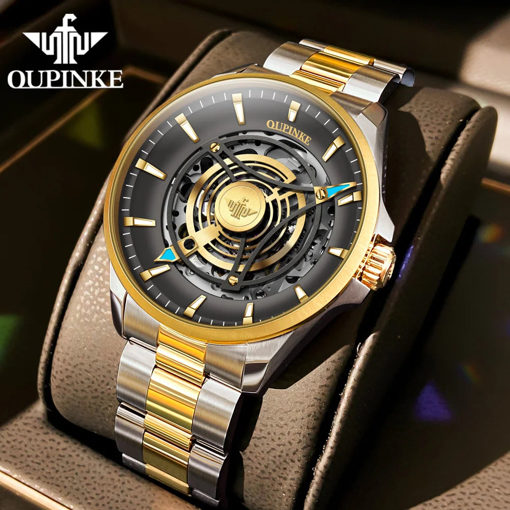 OUPINKE 3206 Top Brand Mechanical Dress Watch For Men Luxury Fashion Waterproof Wristwatch Hollow Business Automatic Man Watches Brief Boxers