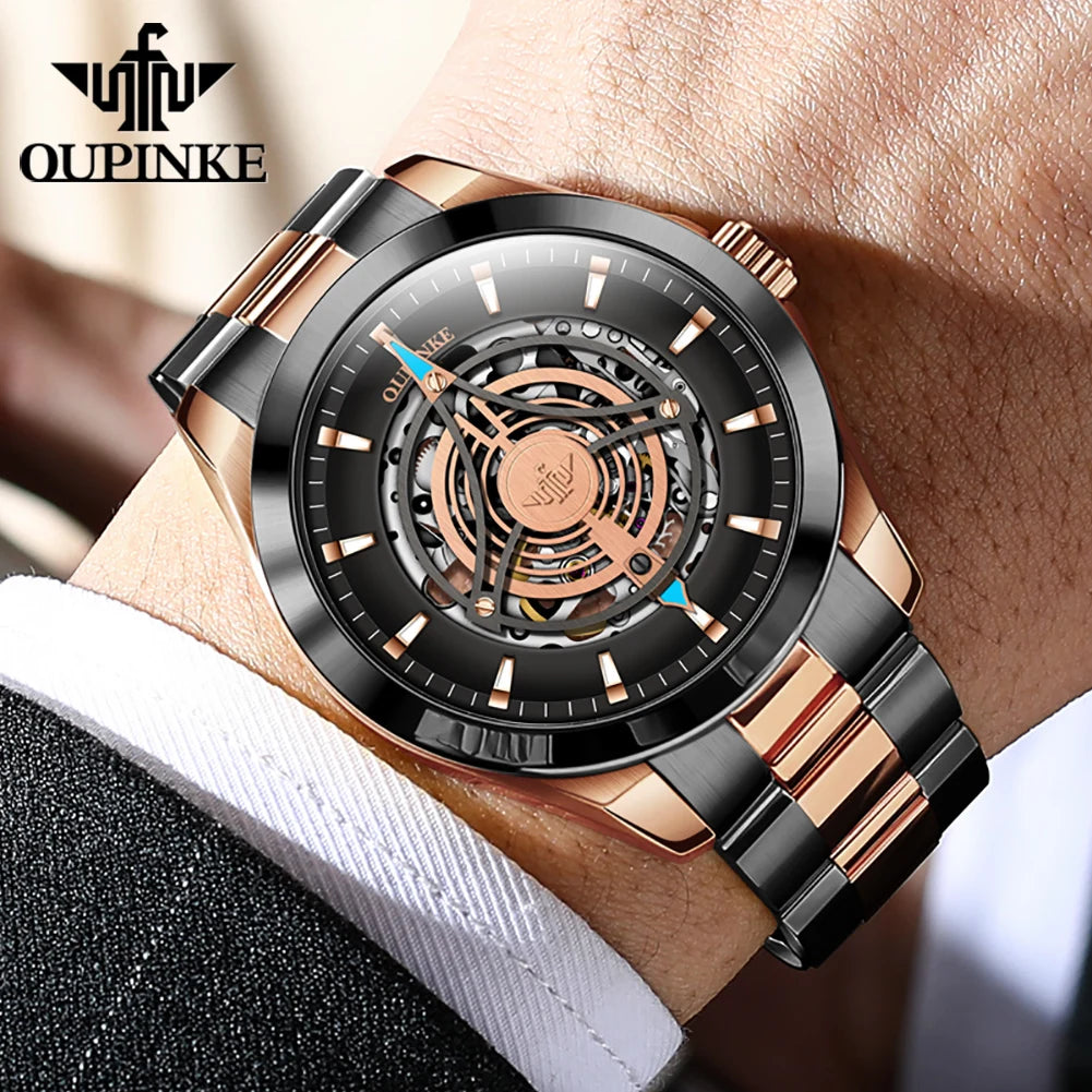 OUPINKE 3206 Top Brand Hollow Mechanical Watch For Men Synthetic Sapphire Mirror Waterproof Wristwatch Luxury Business Watches Brief Boxers