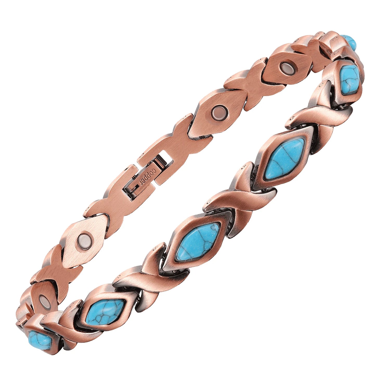 Copper Magnetic bracelet Classic turquoise inlaid bracelet Fashion women's bracelet adjustable, perfect birthday gift