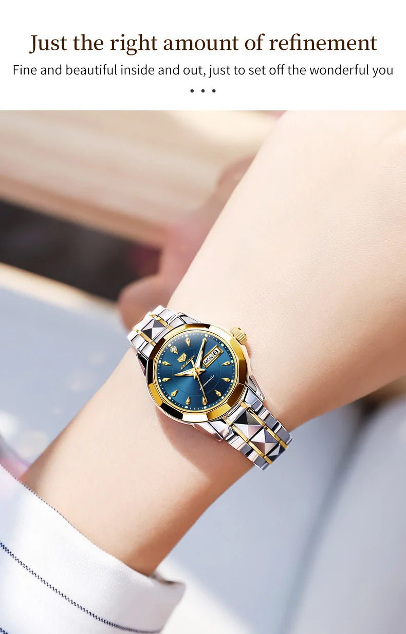 JSDUN 8936 Original Elegant Mechanical Woman Wristwatch Week Date Display Automatic Watch For Women Luxury Waterproof Watches Brief Boxers