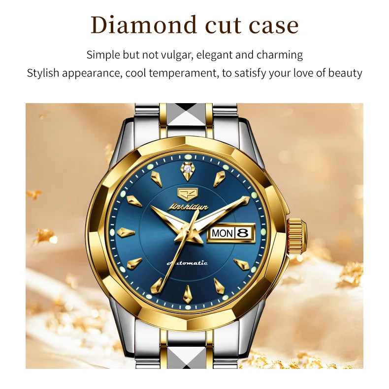 JSDUN 8936 Original Elegant Mechanical Woman Wristwatch Week Date Display Automatic Watch For Women Luxury Waterproof Watches Brief Boxers