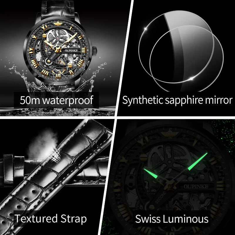 OUPINKE 3173 Top Brand Mechanical Watch For Men Hollow Deep Waterproof Automatic Wristwatch Roman Scale Original Man Watches Brief Boxers