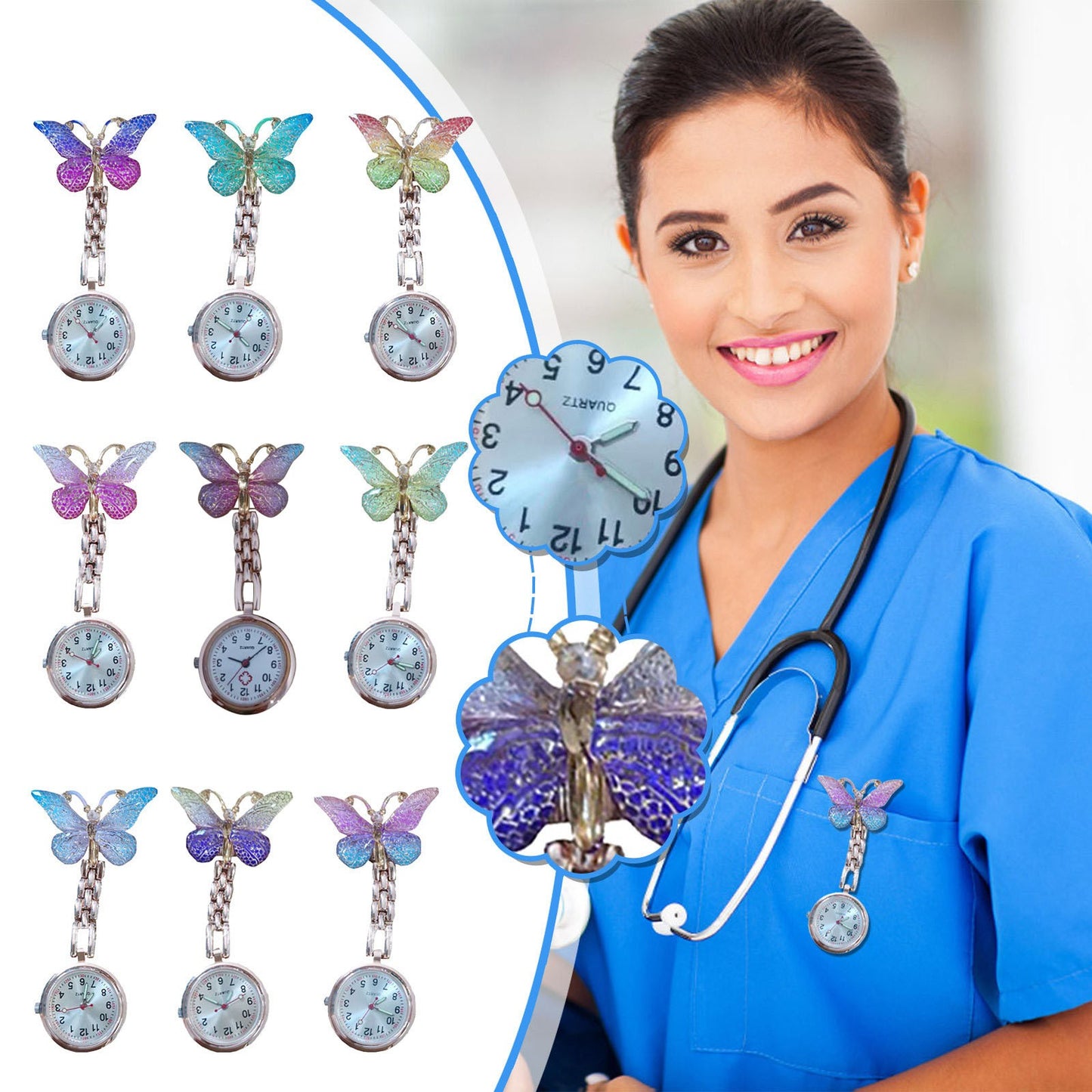 Butterfly Nurse Pocket Watch Fashion Quartz Watch Hanging Clock Nurse Accessories Pocket Watches For Carer Graduation Gift