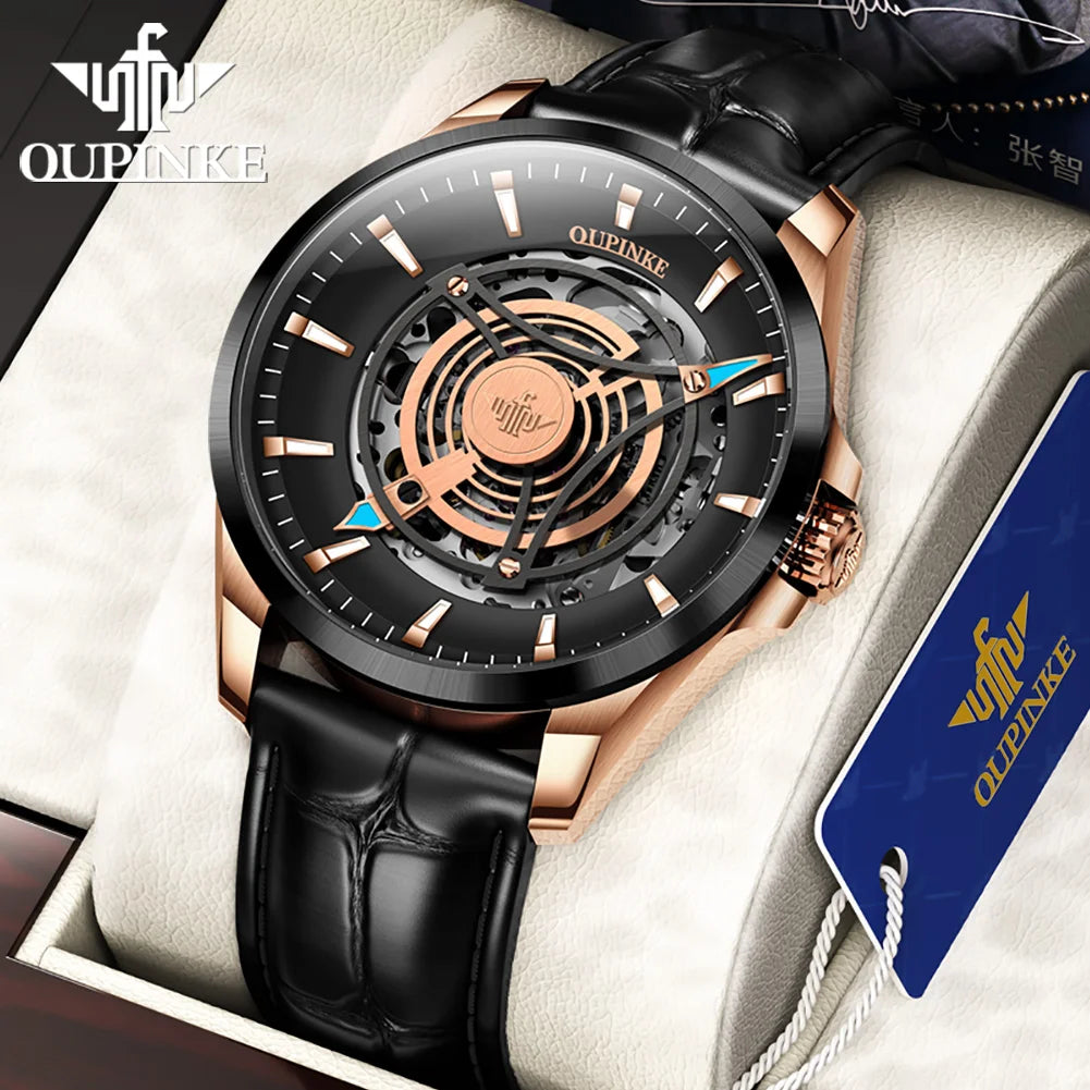 OUPINKE 3206 Top Brand Mechanical Dress Watch For Men Luxury Fashion Waterproof Wristwatch Hollow Business Automatic Man Watches Brief Boxers