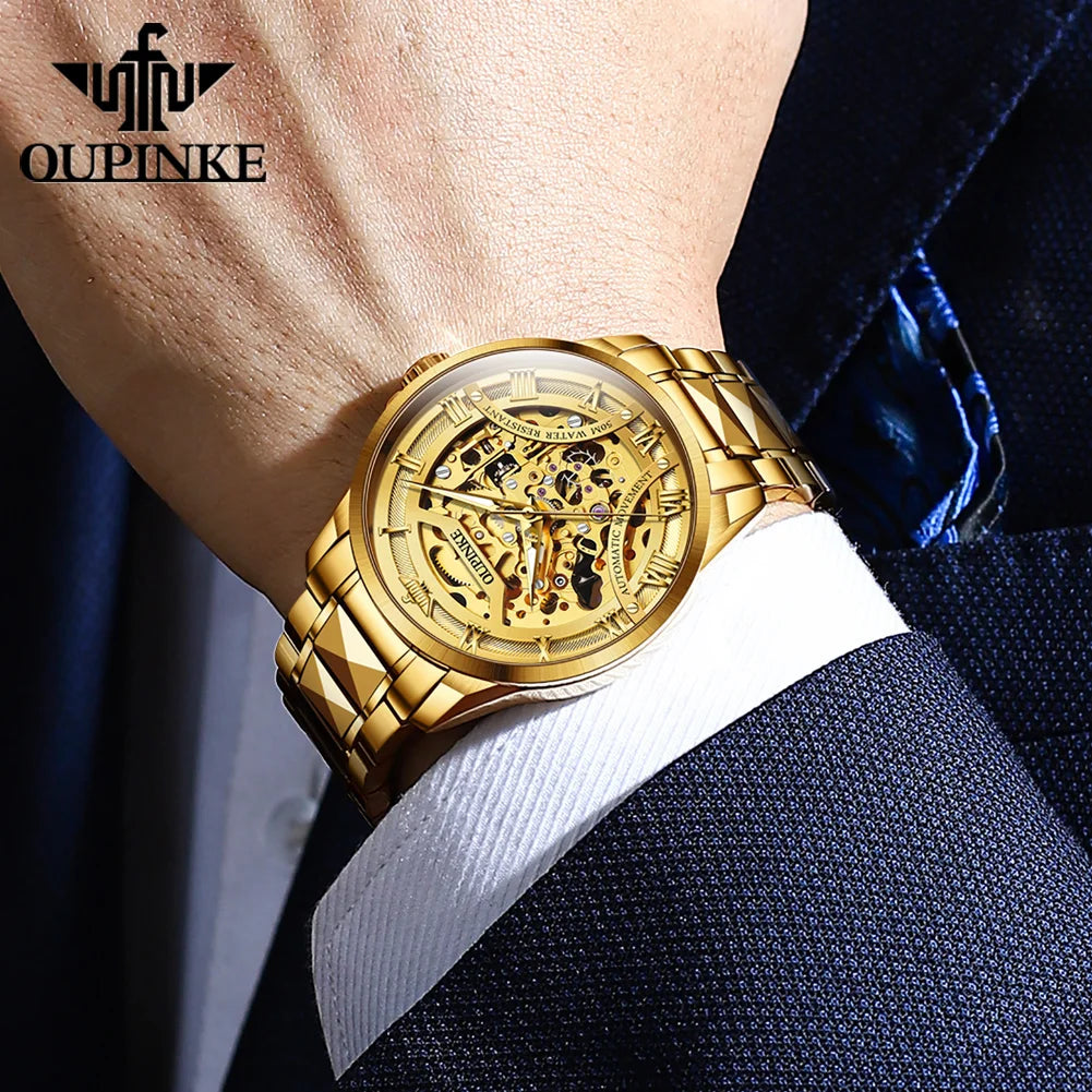 OUPINKE 3210 Business Hollow Mechanical Watch For Men Waterproof Automatic Wristwatch Luminous Roman Scale Original Man Watches Brief Boxers