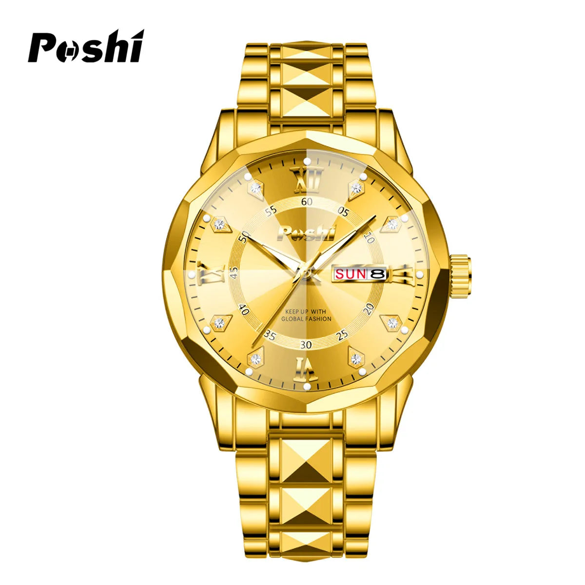 POSHI Men's Watch Date Week Fashion Watch Men Original Waterproof Non-mechanical Luminous Dual Calendar Quartz Wristwatch Brief Boxers