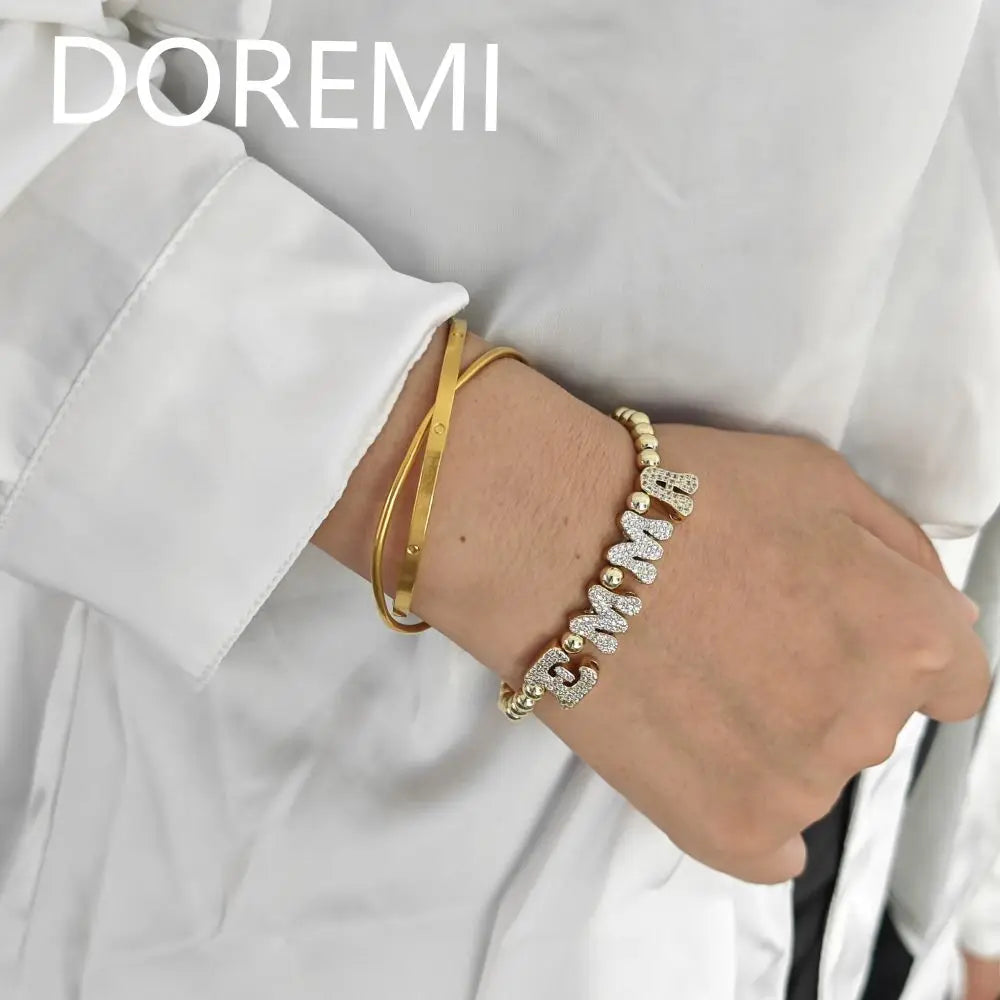 DOREMI Brass Letters Beads Bracelet Custom Jewelry Gift Friendship Bracelets Beads Personalized Initial Bubble Letter Bracelet Brief Boxers