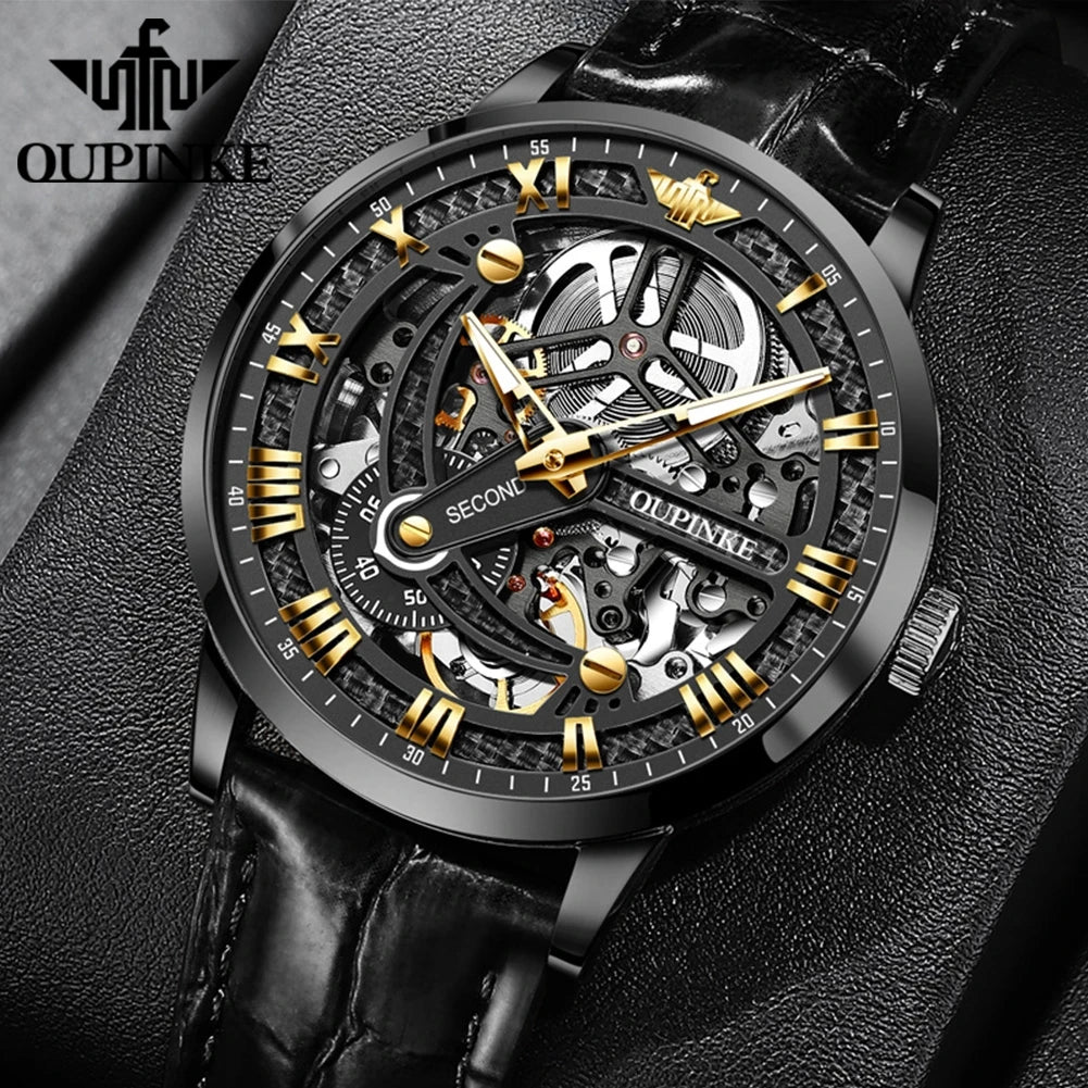 OUPINKE 3173 Top Brand Mechanical Watch For Men Hollow Deep Waterproof Automatic Wristwatch Roman Scale Original Man Watches Brief Boxers