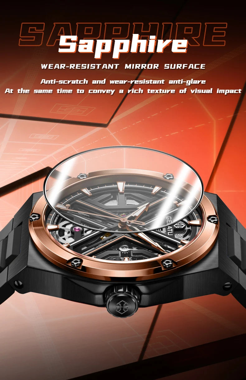 GELATU 6006 Original Deep Waterproof Man Mechanical Wristwatch Hollow Skeleton Sapphire Mirror Luxury Automatic Watch For Men Brief Boxers