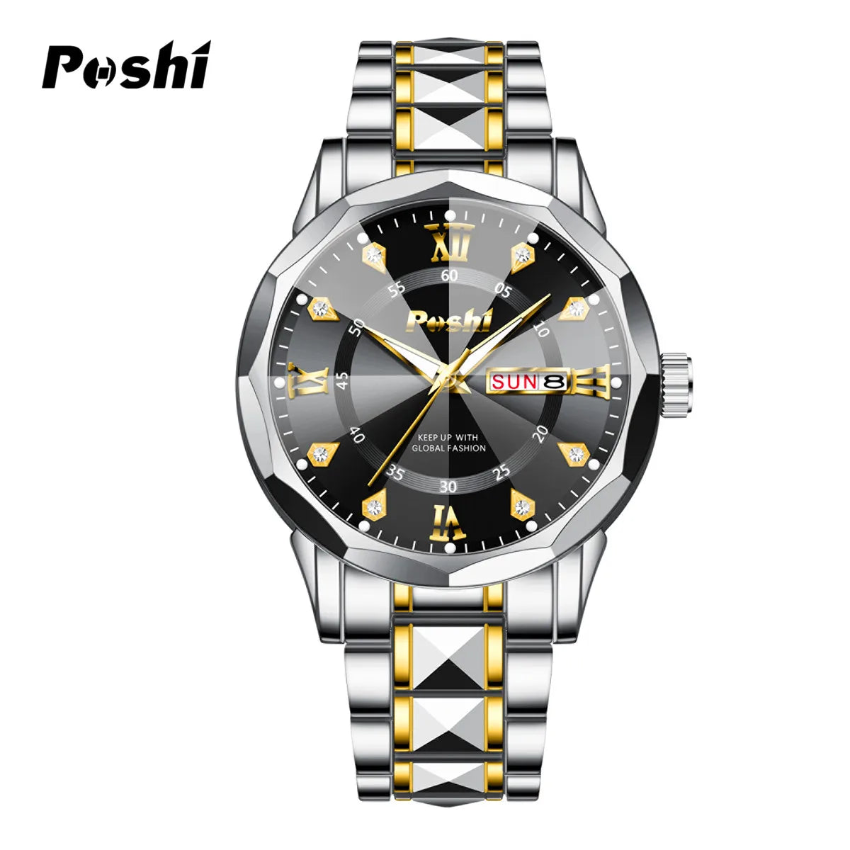 POSHI Men's Watch Date Week Fashion Watch Men Original Waterproof Non-mechanical Luminous Dual Calendar Quartz Wristwatch Brief Boxers