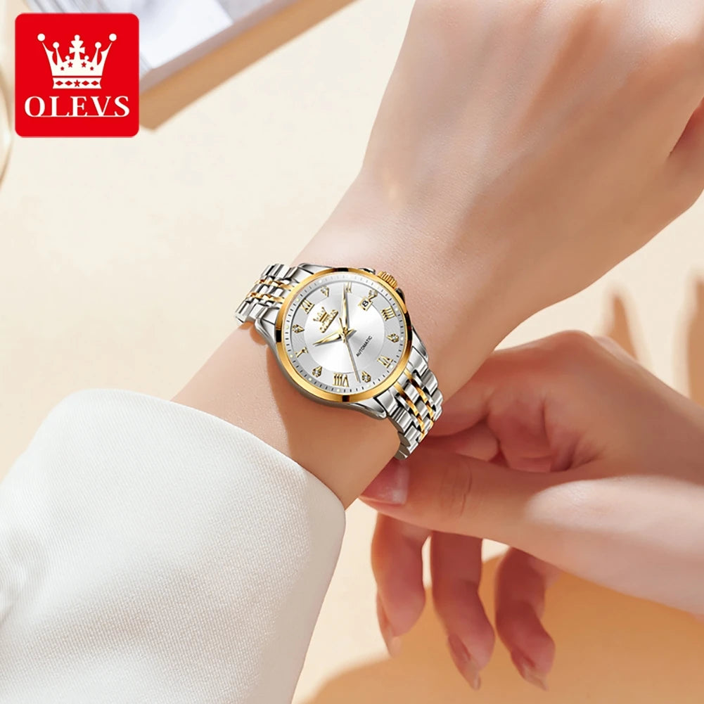 OLEVS 6702 Fashion Elegant Woman Mechanical Wristwatch Roman Scale Luminous Waterproof Watch For Woman Calendar Luxury Watches Brief Boxers