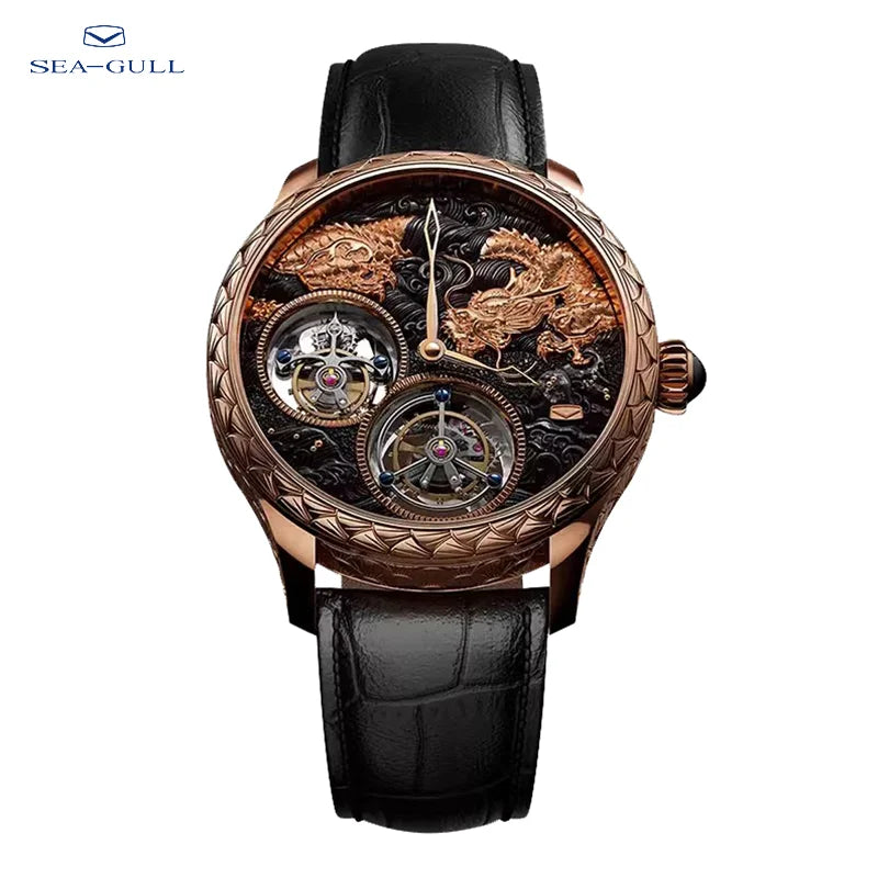 Sea-Gull Master Series Nine Dragons Dual Tourbillon Top Luxury Men's Manual Mechanical Watch Hand Wind Watches 18K RoseGlod 8839